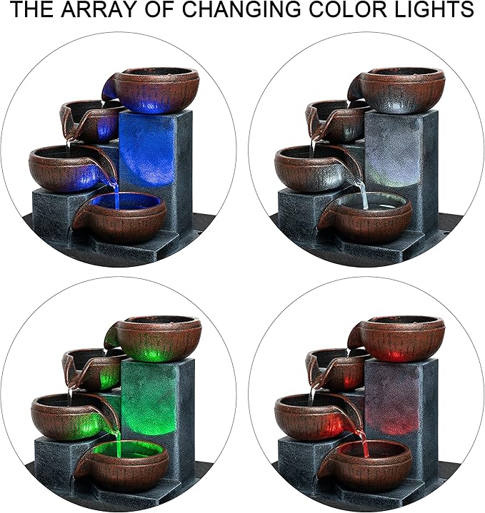 Tabletop Water Fountain-Water Fall Fountains-Indoor Desktop Fountain with Audible Calming Waterfall Sounds for Feng Shui Effect-Cascading LED Color Lighting - Bloomnest