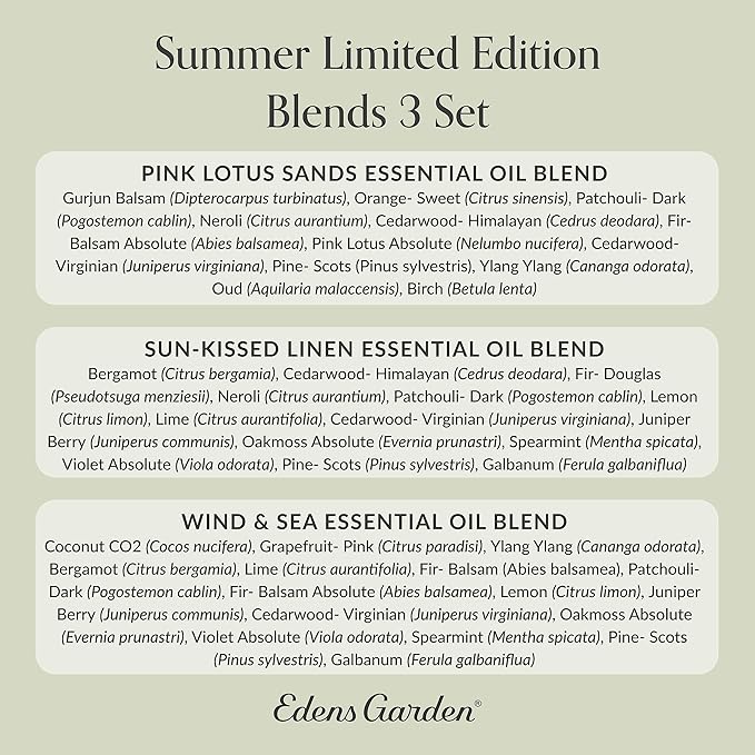 Edens Garden Summer Essential Oils 3 Set – 100% Pure Therapeutic Grade, Undiluted, Aromatherapy Blends for Home Diffusers & Humidifiers – Fragrance Oil Free & Natural Scents Kit, 10 ml/ 3 Pack - Bloomnest