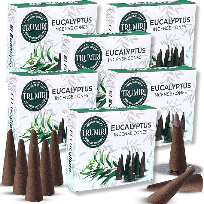 Eucalyptus Incense Cones - Total 60 Cone Incense - Six Packs of 10 Insence Cones - Incense Cones Scented - Cone Incense Scents - Insense Cones - Inscent Cones TRUMIRI