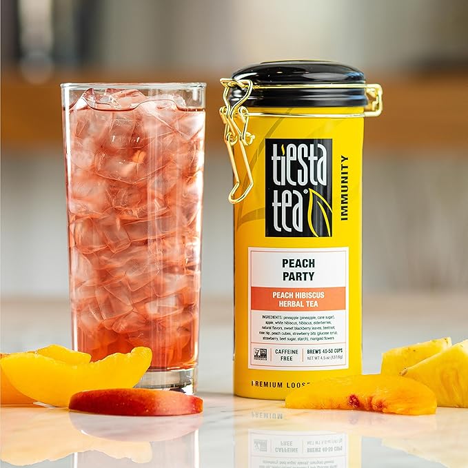 Tiesta Tea - Peach Party, Loose Leaf, Peach Hibiscus Herbal Infusion, Premium Blend, Non-Caffeinated Fruit Tea, Makes Hot or Iced & Up to 50 Cups, 4.5oz Refillable Tin - Bloomnest