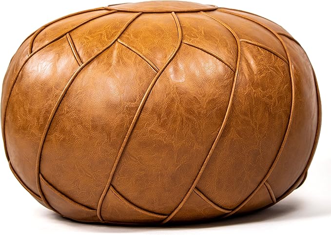 Moderner Faux Leather Pouf Unstuffed Ottoman Moroccan Footstool, Floor Footrest Cushion, Storage Solution - Natural Brown Color - Bloomnest