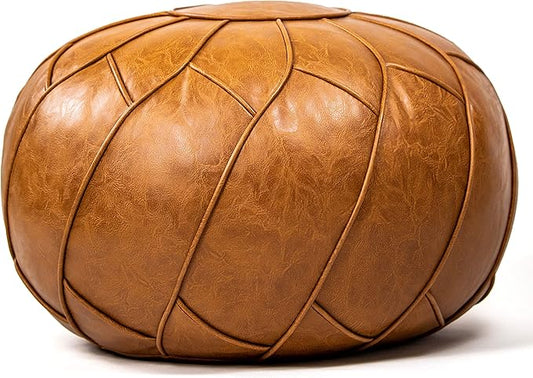 Moderner Faux Leather Pouf Unstuffed Ottoman Moroccan Footstool, Floor Footrest Cushion, Storage Solution - Natural Brown Color - Bloomnest