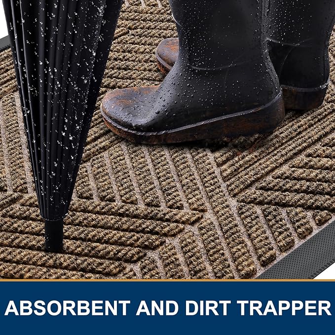 Smiry Front Door Mat Outside Entrance, Heavy Duty Sturdy Natural Rubber Doormat, Trap Dirt and Moisture, Easy Clean Low Profile Mats for Indoor Outdoor Entry, Irregular Triangle (36x24, Brown) - Bloomnest