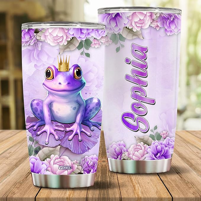 Personalized Frog Tumbler Frogs Gifts Customized Name Mug Water Bottle Cute Kawaii Purple Birthday Christmas Valentine Gift For Women Ideas 20oz Insulated Stainless Steel Coffee Cup With Lid - Bloomnest