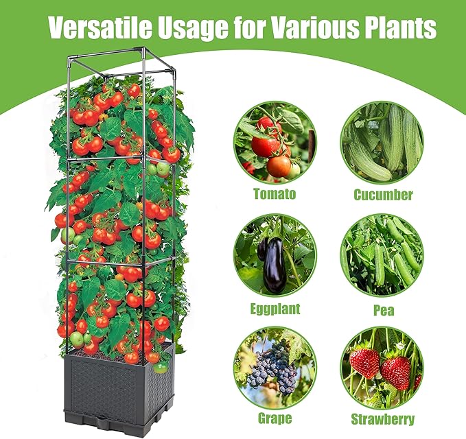 Sunnyglade 2 Pcs Raised Garden Bed Planter Box with Trellis, 44” Tomato Trellis Planter for Various Vine Climbing Plants Vegetables Detachable Frame for Outdoor Indoor Terrace - Bloomnest