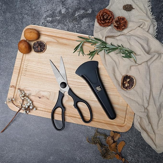 Linoroso Kitchen Shears Heavy Duty Kitchen Scissors with Magnetic Holder, Dishwasher Safe Scissors All Purpose Come Apart Blade Made with Japanese Steel 4034 for Meat/Vegetables/BBQ/Herbs, Black - Bloomnest