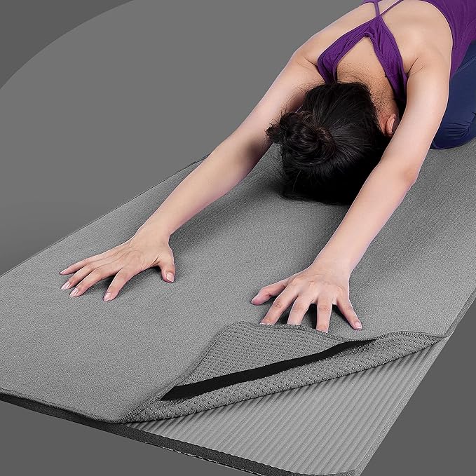 POLYTE Microfiber Hot Yoga Towel Mat with Non-Slip Silicone Grip and Secure Fit Elastic Straps, 24 x 72 in (Gray) - Bloomnest