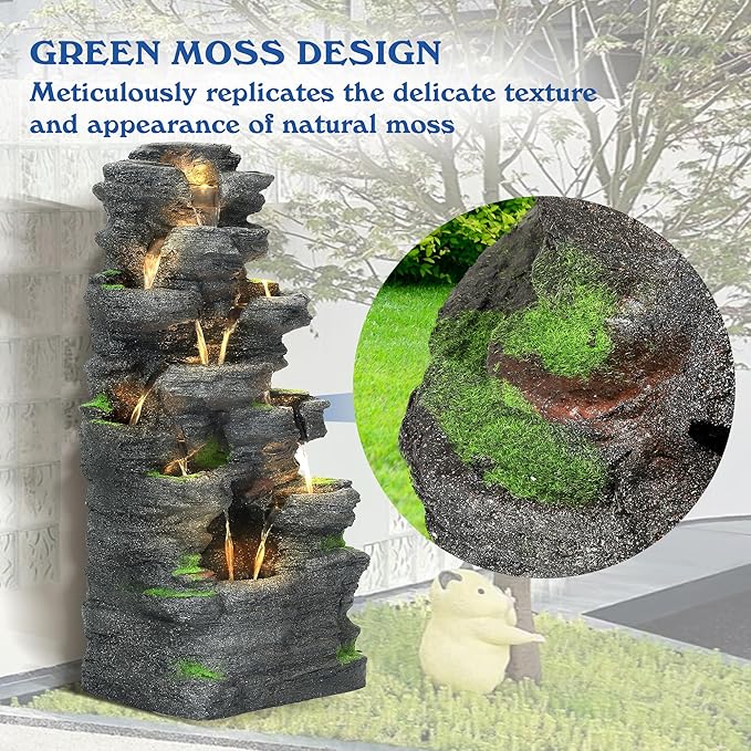 TITIMO 10-Tier Cascading Rock Water Fountain Outdoor Garden Waterfall with Lights,Fountain Indoor Decor for Garden, Patio, Backyard, Deck, Porch and Home Art Decor - Bloomnest