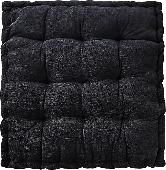 Verpert Floor Pillow 25x25 Inch Square Meditation Cushion Floor Seating for Adults Oversized Tufted seat Cushion Reading Nook for Kids, Yoga Meditation Pillow for Sitting on Floor (Black)