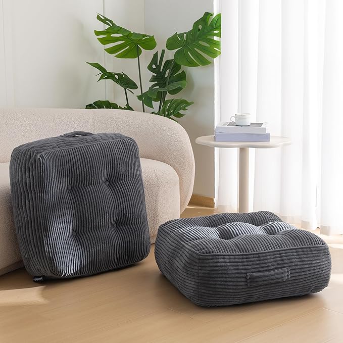 8" Washable Floor Pillow Cushion for Adults, Meditation Cushion Pillow, Large Square Floor Sitting, Removable Tufted Corduroy Cover, for Tatami Living Room or Yoga, 22x22 Inch, 2Pack, Machine Washable - Bloomnest