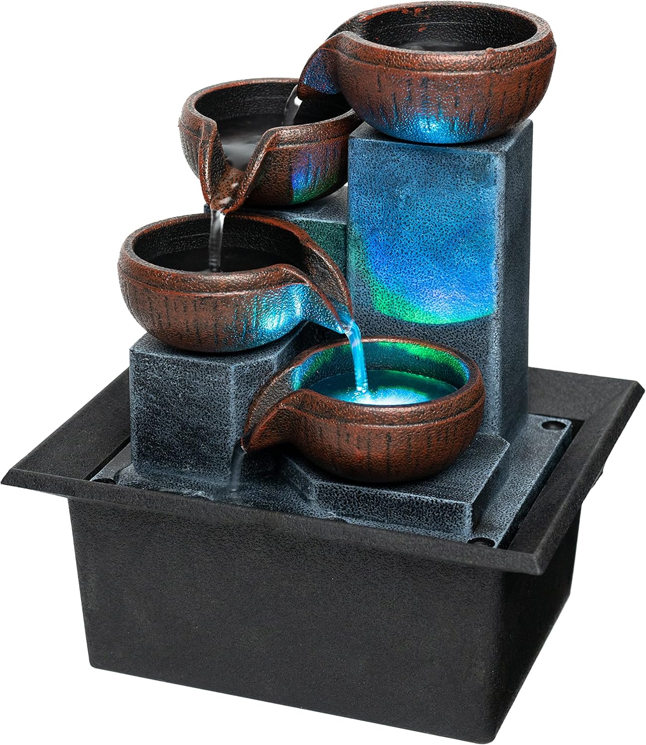 Tabletop Water Fountain-Water Fall Fountains-Indoor Desktop Fountain with Audible Calming Waterfall Sounds for Feng Shui Effect-Cascading LED Color Lighting