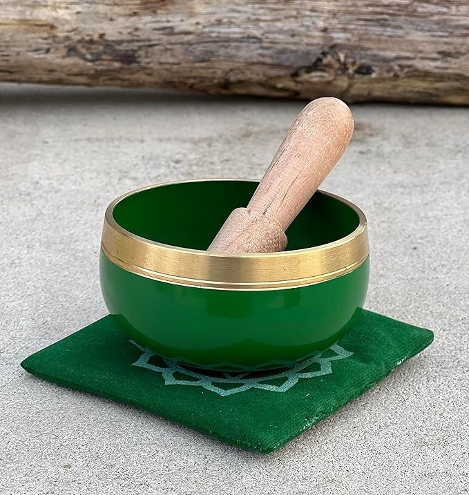 DharmaObjects Tibetan Heart Chakra Premium Palm Size Singing Bowl Gift Box Set - Bloomnest