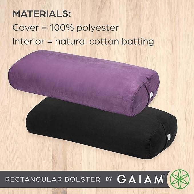 Gaiam Round Yoga Bolster Pillow, Soft Meditation Cushion for Yoga, Massage and Back Support, Breathable Cotton Fill, Zippered Microfiber Cover, Easy-Carry Handle, Machine Washable - Bloomnest