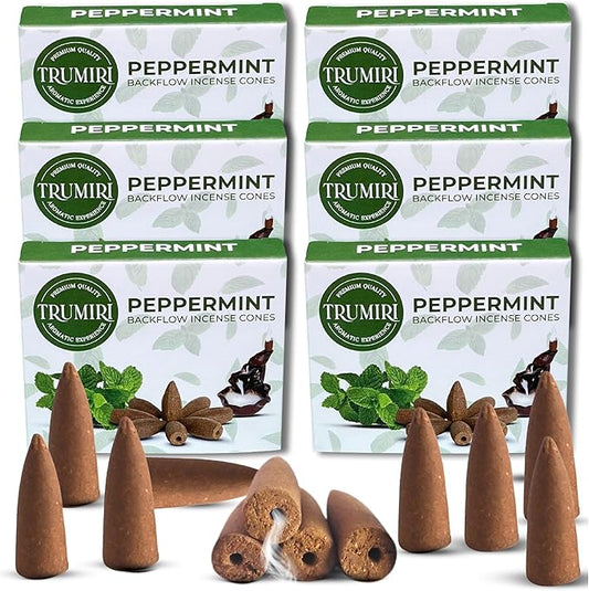 Peppermint Backflow Incense Cones - Total 60 Incense Cones Waterfall - Six Packs of 10 Incense Backflow Cones - Waterfall Inscent Cones - Incense Waterfall Cones