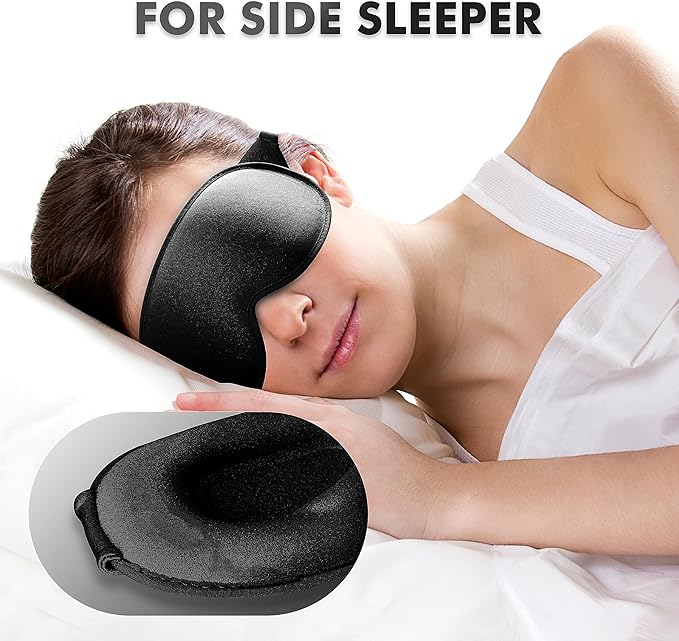 Sleep Eye Mask for Men Women, Lash Extensions 3D Sleeping Mask, Travel Blackout Night Blindfold Eye Shade Cover with Adjustable Strap (Black-3D) - Bloomnest