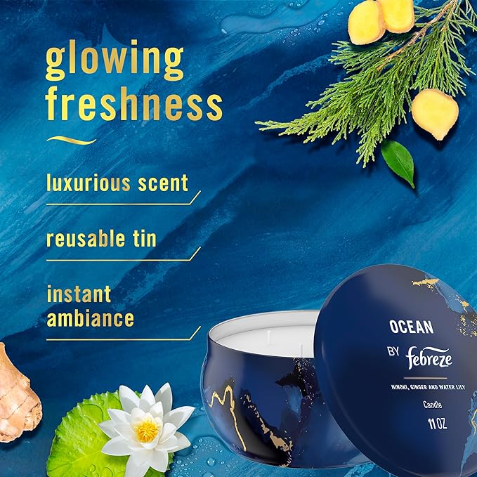 Febreze Scented Candle, Ocean Scent, 11 oz 4 Wick Candle, Single Pack - Bloomnest