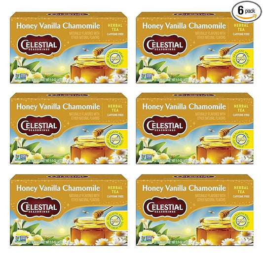 Celestial Seasonings Chamomile Tea Bags - Honey Vanilla Herbal Tea, Caffeine Free, 20 Bags Per Box (Pack of 6) - Bloomnest