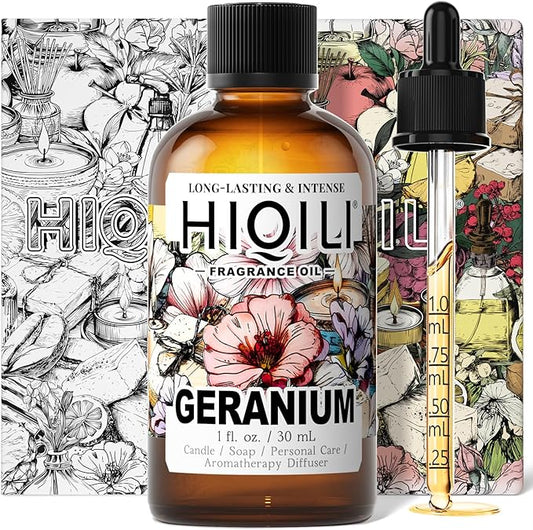 HIQILI Geranium Fragrance Oil for Home Diffuser, Relaxation, Essential Oil for Candle & Soap Making, Long-Lasting Scents, Car Freshies - 1 Fl Oz HIQILI