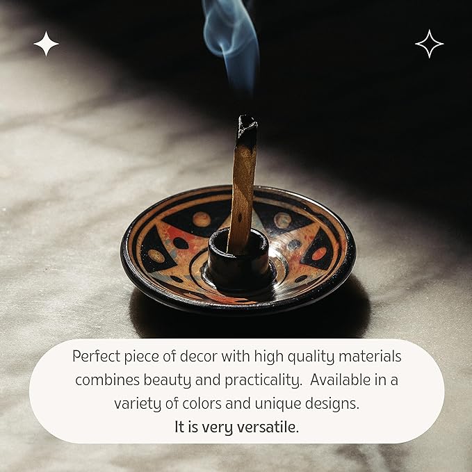 Palo Santo Holder with 5 Sticks - Luna Sundara Handmade Ceramic Incense Burner - Apricot Chulucanas Pottery from Peru - Smudge Bowl for Sage - Aromatherapy Gift Set LunaSundara