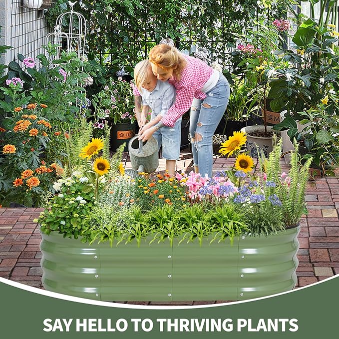 1MORE Galvanized Raised Garden Bed- Planter Garden Boxes Outdoor, Raised Beds for Gardening, 4x2x1ft Metal Garden Bed Kit for Vegetables Flower, Planter Raised Beds with Tools.Green-2pack - Bloomnest