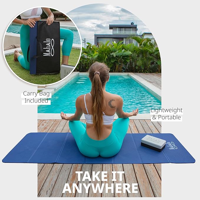 Foldable Yoga Mat + Carry Bag, 6mm 7-fold Workout Mat, Easy to Store, Anti-Slip Folding Exercise Mat for Yoga, Pilates, Home Workouts, and Floor Exercises - Bloomnest
