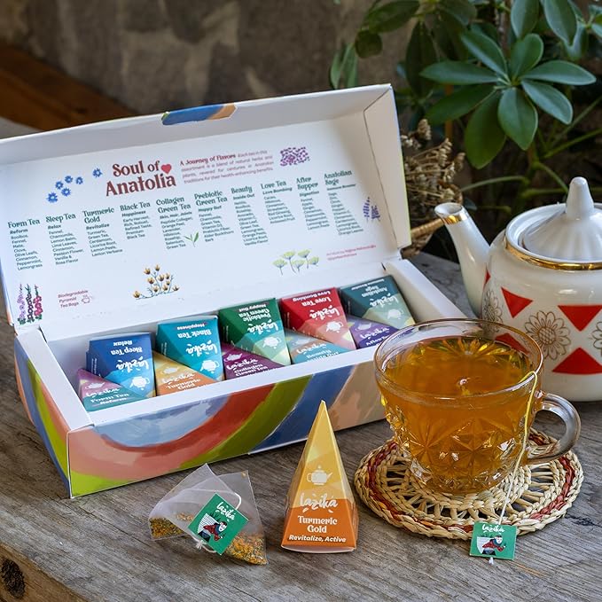 Lazika Tea Variety Pack with Lovely Presentation Box Pack of 2, Black, Green and Herbal Tea Sampler Gift Set, 10+10 Counts, Premium Collection with Pyramid Infuser Bag - Bloomnest