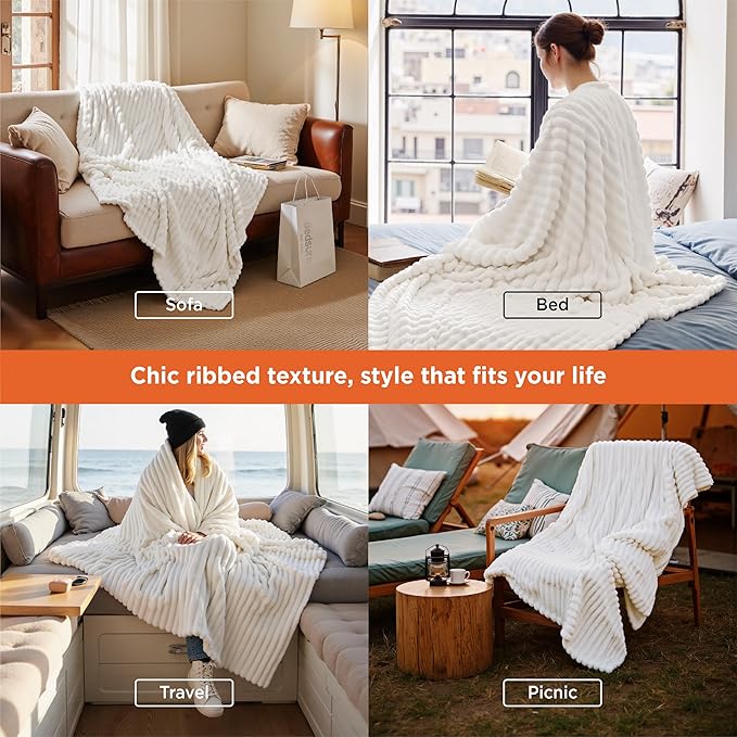 Bedsure GentleSoft White Throw Blanket for Couch - Cozy Soft Blankets for Women, Cute Small Fleece Throws for Girls, House Bedroom Decor Aesthetic Gift for Women, Off White, 50x70 Inches - Bloomnest