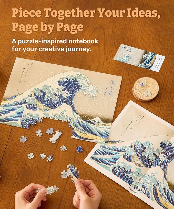 PieceRelax A5 Puzzle Journal for Adults, 300 Piece Plastic Jigsaw Book Cover (Includes Notebook) - Katsushika Hokusai - The Great Wave, Unique Gift [YA1066] - Bloomnest
