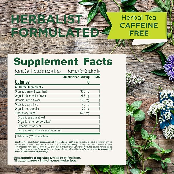 Traditional Medicinals Organic, Nighty Night Tea, Chamomile & Passionflower - Herbal Sleep Aid Teas - Kosher, Non-GMO, Caffeine-Free, Compostable - 16 Tea Bags - Bloomnest