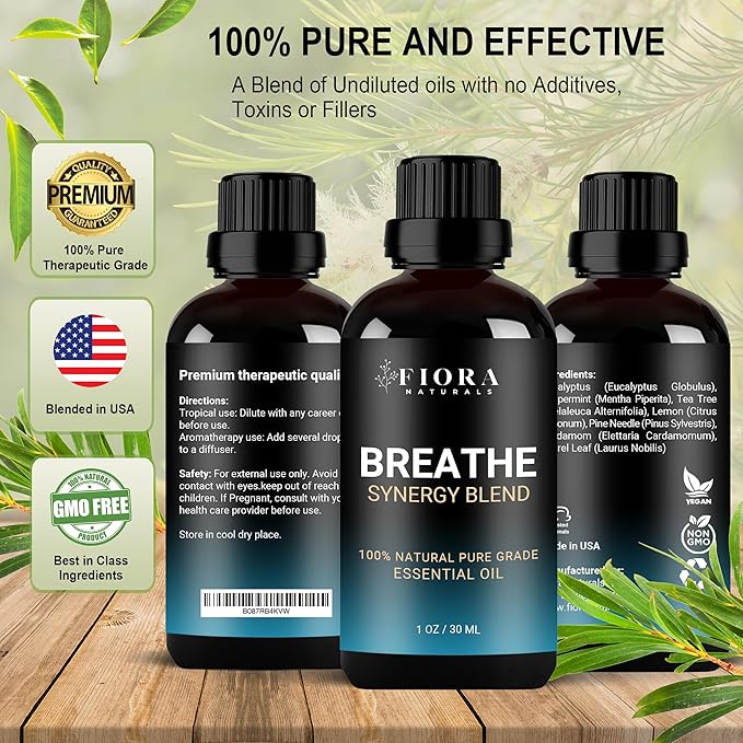 Breathe Essential Oil for Diffuser - Essential Oil Blend with Eucalyptus Peppermint Tea Tree and Peppermint, Breathe Easy Essential Oil for Humidifier, Rub, and Aromatherapy - Bloomnest