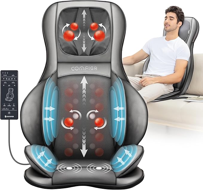 COMFIER Back Massager for Pain Relief Deep Tissue, Shiatsu Neck and Back Massager with Heat, Rolling & Compression Massage Chair Pad for Office Chair, Full Body Massage Chair Gift for Mom Dad - Bloomnest
