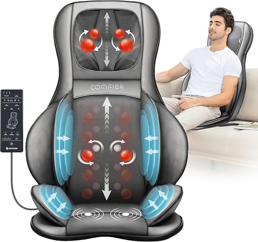COMFIER Back Massager for Pain Relief Deep Tissue, Shiatsu Neck and Back Massager with Heat, Rolling & Compression Massage Chair Pad for Office Chair, Full Body Massage Chair Gift for Mom Dad - Bloomnest