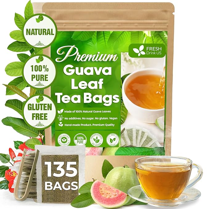 FreshDrinkUS, Premium 135 Guava Leaf Tea Bags, Handmade, From Great Origin, 100% Natural and Pure. Guava Tea, Loose Leaf Herbal Tea. No Sugar/Caffeine/Gluten, Vegan. - Bloomnest