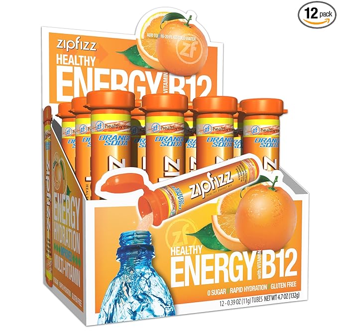 Zipfizz Daily Energy Drink Powder, Orange Soda, 12 Pack | 3-in-1 Sustained Energy, Rapid Hydration, and Essential Vitamins | Sugar-Free | Electrolyte Powder | Contains Vitamin B-12 & Antioxidants - Bloomnest