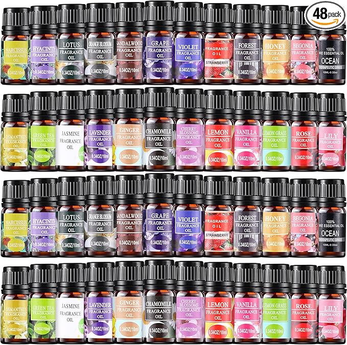 Nuanchu 48 Pcs Essential Oils Set 10ml Natural Essential Oils Aromatherapy for Home Massage Essential Oil for Diffuser Humidifier Aromatherapy Oils for Candle Bath Bombs Making - Bloomnest