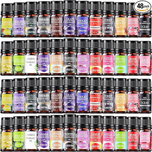 Nuanchu 48 Pcs Essential Oils Set 10ml Natural Essential Oils Aromatherapy for Home Massage Essential Oil for Diffuser Humidifier Aromatherapy Oils for Candle Bath Bombs Making - Bloomnest