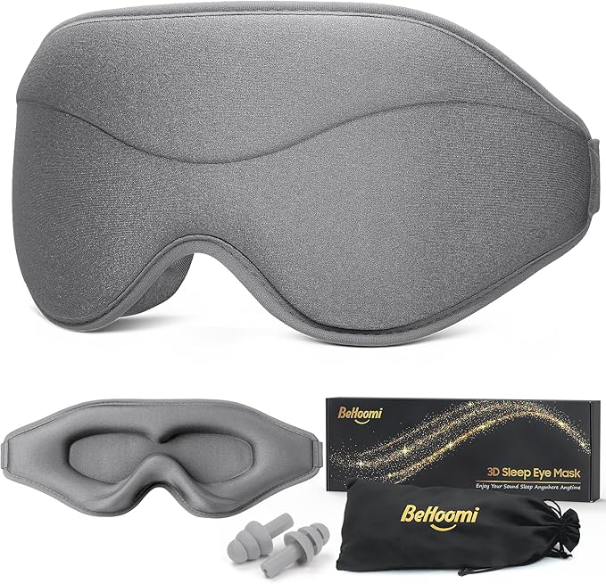 Sleep Mask, Premium Eye Mask for Sleeping, Completely Blackout, Superior Soft Comfort, Upgraded 3D Ergonomic Designed Sleeping Mask for Home, Office, Travel, Meditation, Yoga, Grey - Bloomnest