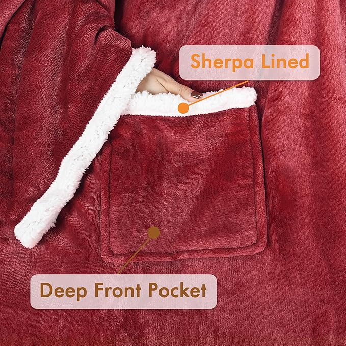 Tirrinia Sherpa Wearable Blanket With Sleeves, Full Body Throw Reading Wrap TV Blankets - Bloomnest
