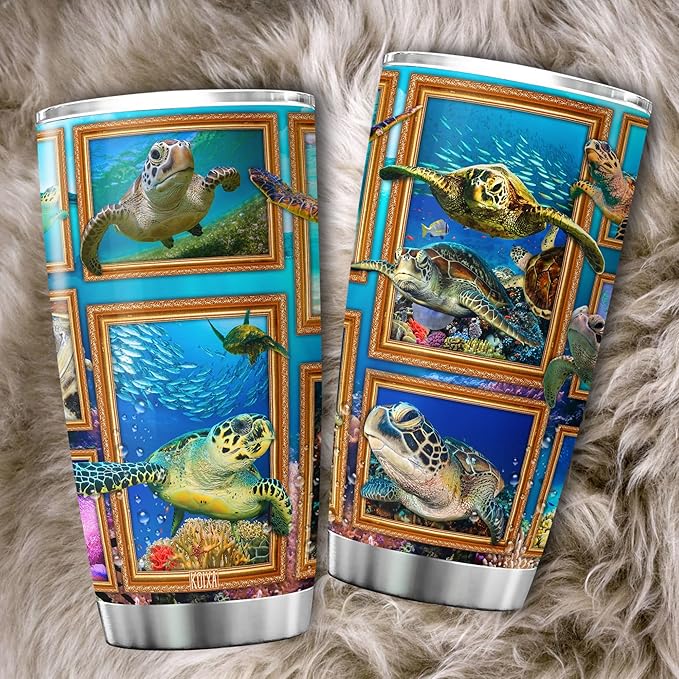 Sea Turtle Tumbler With Lid 20oz Insulated Coffee Cup Gifts For Women Who Love Turtles Sea Animal Ocean Themed Birthday Stainless Steel Travel Mug Cute Turtle Items - Bloomnest
