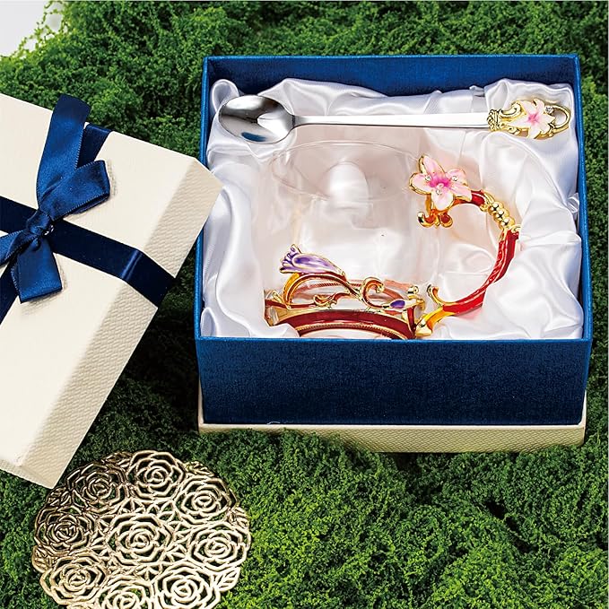 Flower Tea Cup ,Lily flower Clear Glass Fancy Coffee Mug with Spoon,Gift Box for Her Mom Wife Grandma Girls Friends Valentines Christmas Birthday Present Idea for Juice,Hot And Cold Drinks Use - Bloomnest
