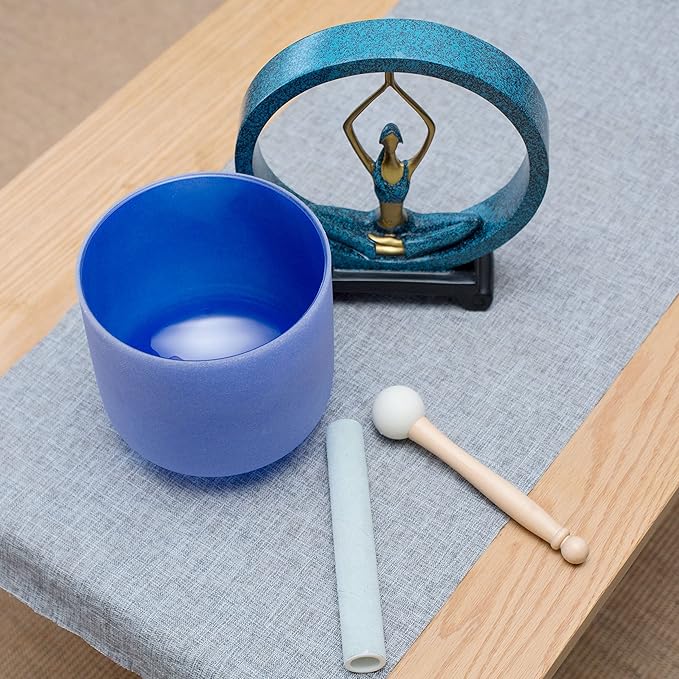 Leize Quartz Crystal Singing Bowl 432hz A Note Third Eye Chakra Indigo 7" with Suede Striker - Bloomnest