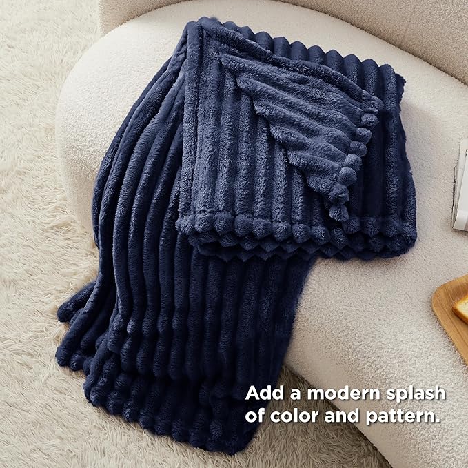 Bedsure GentleSoft Navy Blue Fleece Blanket for Couch - Cozy Soft Blankets for Women, Cute Small Throws for Girls, Navy, 60x80 Inches - Bloomnest
