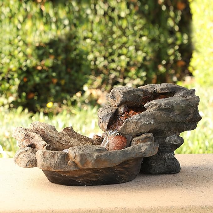 Alpine Corporation 20" Long Indoor/Outdoor River Rock Waterfall Tabletop Fountain with LED Lights - Bloomnest