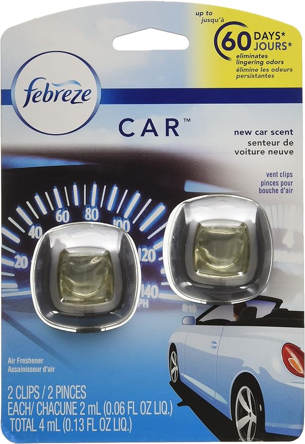 Febreze Car Air Fresheners, New Car Scent, Odor Eliminator for Strong Odors Car Vent Clips (2 Count) - Bloomnest