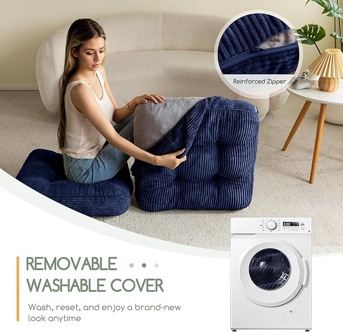 Washable Floor Pillow Cushion for Adults, Meditation Cushion Pillow, Large Square Floor Sitting, Removable Tufted Corduroy Cover, for Tatami Living Room or Yoga, 22x22 Inch, 2Pack, Machine Washable - Bloomnest