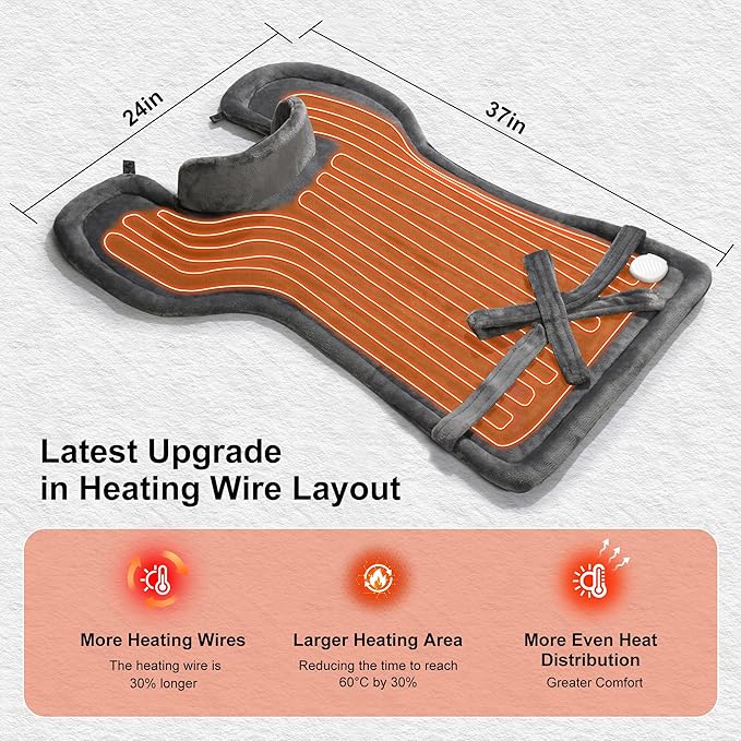 Heating Pad for Neck Shoulder and Back, Valentines Day Gifts for Her Him, Birthday Gift for Women Men Mom, Deeper Pain Relief,Large Weighted Heat Pad, ETL Certified, Gray - Bloomnest