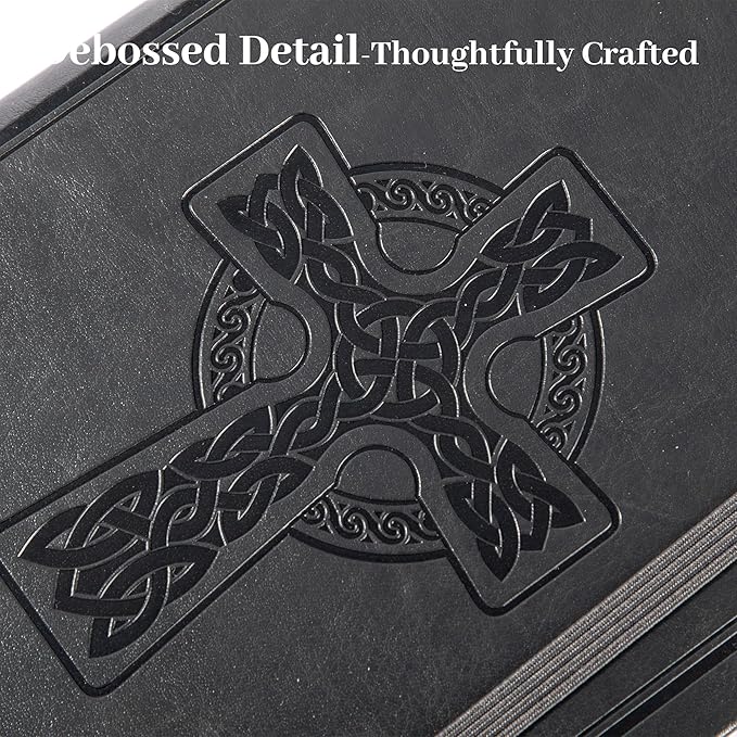 CAGIE Leather Lined Journal Notebook for Men & Women, Debossed Cross, 320 Pages 100 GSM Thick Paper, A5 Hardcover Journaling Notebooks for Writing, 5.7'' X 8.3'' Diary, Grey - Bloomnest
