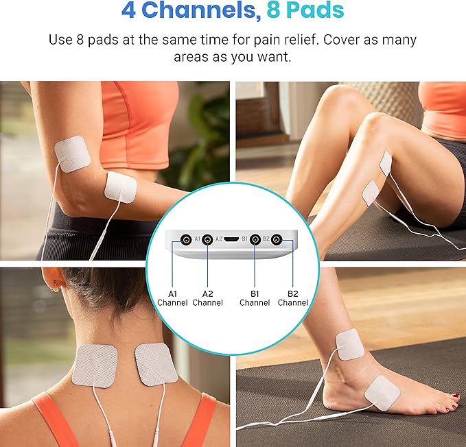 Etekcity 4-Channel Rechargeable TENS Unit,FSA-HSA Eligible Muscle Stimulator for Pain Relief, After-Exercise Relaxation, Physical Therapy, 8 Electrode Pads, Back,Neck,Shoulder,Sciatica, Period Cramps Etekcity
