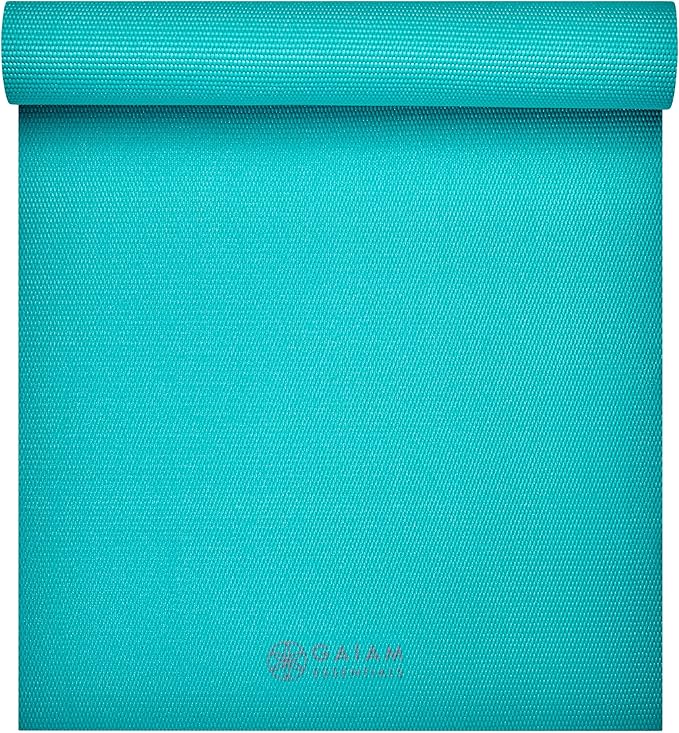 Gaiam Essentials Thick 2/5" (10mm) and Thin 1/4" (6mm) Yoga & Pilates, Fitness & Exercise Mat with Easy-Cinch Carrier Strap