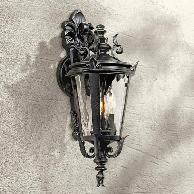 John Timberland Casa Marseille European Outdoor Wall Light Fixture Textured Black French 21 3/4" Clear Hammered Glass for Exterior House Porch Patio Outside Deck Garage Front Door Garden Home - Bloomnest